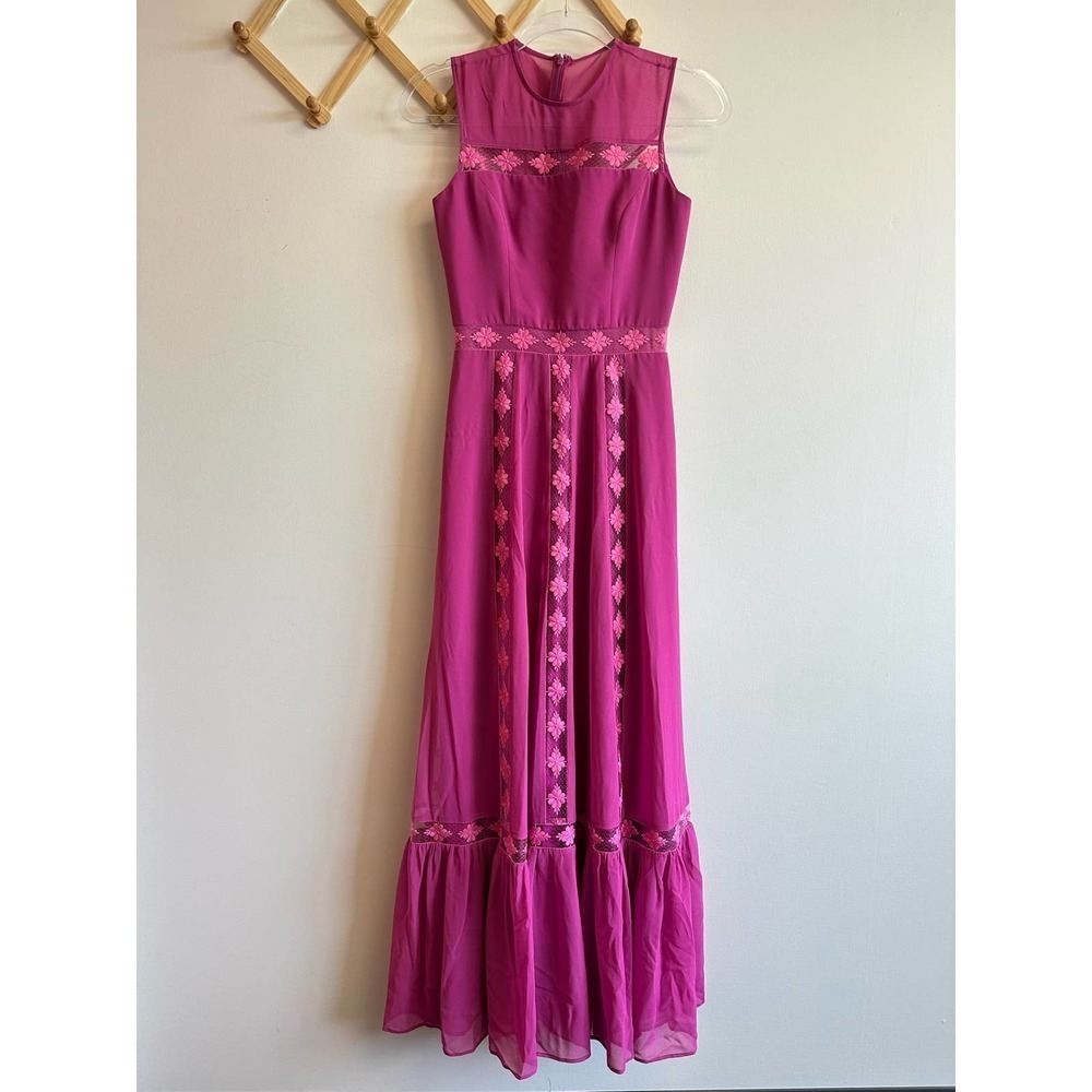 Dress the Population Fuchsia Pink Maxi Gown Mesh Cut-Outs Fits Size XXS/XS